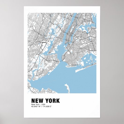 New York Kaart Poster - New York White Kaart (Voorkant)