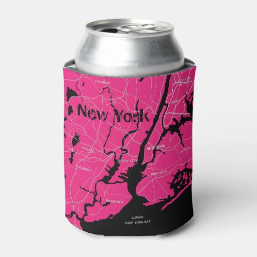 New York kaart, zwart en roze Blikjeskoeler (Blikje Voorkant)