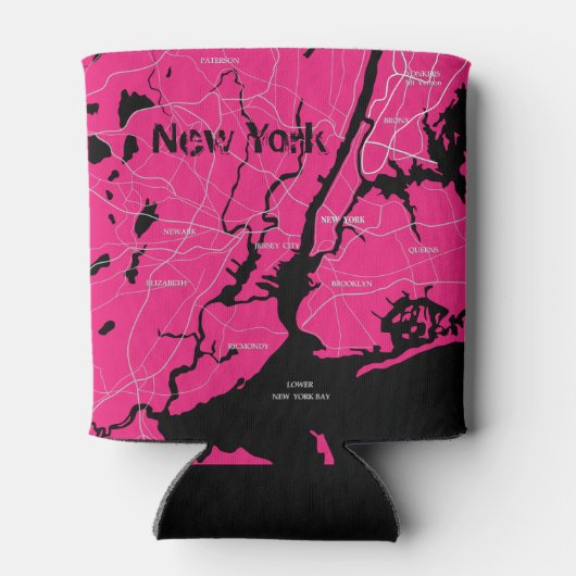 New York kaart, zwart en roze Blikjeskoeler (Achterkant)