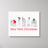 New York Kerst NYC Pen en inkt Illustratie Canvas Afdruk (Voorkant)