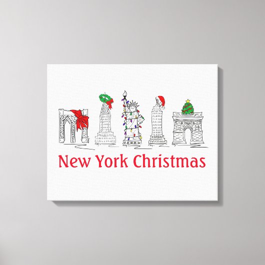 New York Kerst NYC Pen en inkt Illustratie Canvas Afdruk (Voorkant)