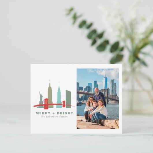 New York Kerstgebouwen, Architecture Skyline Feestdagenkaart (Staand voorkant)