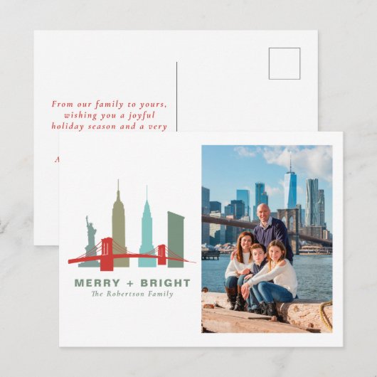 New York Kerstgebouwen, Architecture Skyline Feestdagenkaart (Voorkant / Achterkant)