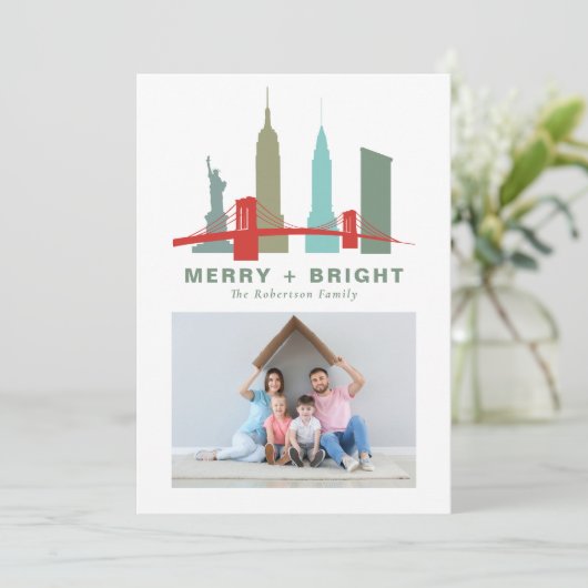 New York Kerstgebouwen, Architecture Skyline Feestdagenkaart (Staand voorkant)