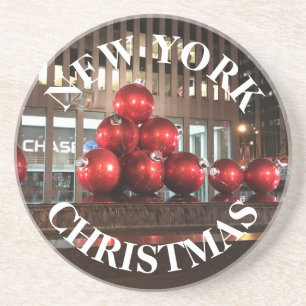 New York Kerstmis NYC Red Holiday Balls, zesde jaa Zandsteen Onderzetter