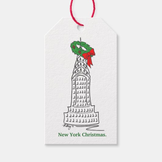 New York Kerstmis NYC Skyscraper Holiday Wreath Cadeaulabel (Voorkant)