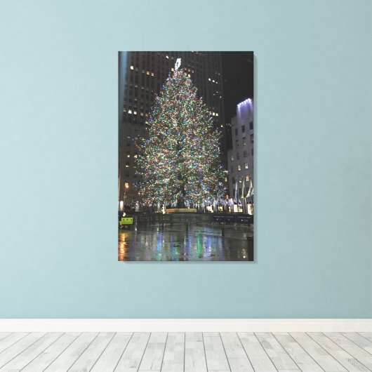 New York Kerstmis Rockefeller Center Tree NYC Canvas Afdruk (Insitu (Houten vloer))