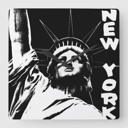 New York Klock Statue of Liberty Wall Clock Vierkante Klok (Voorkant)