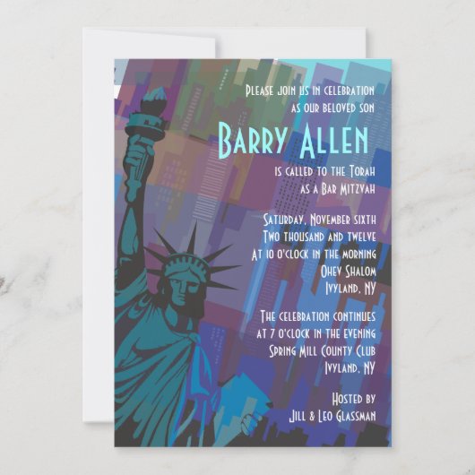 New York Lady Liberty Bar Bat Mitzvah Uitnodiging (Voorkant)