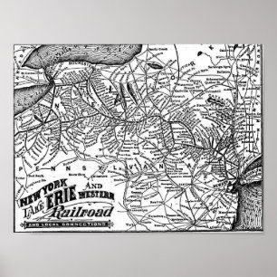 New York Lake Erie en Westerne Railroad 1884 Map Poster