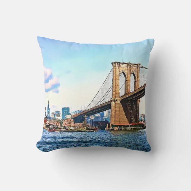 New York-landhoofd van de Brooklyn Bridge Kussen (Voorkant)