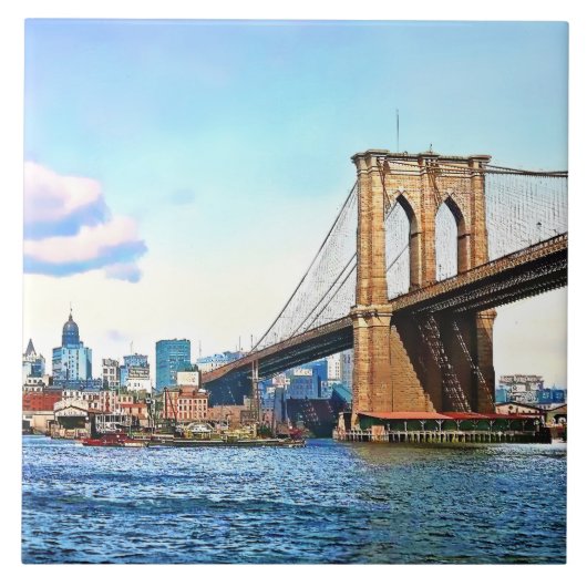 New York-landhoofd van de Brooklyn Bridge Tegeltje (Voorkant)