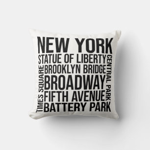 New York Landmarks Typography - USA Word Art Kussen