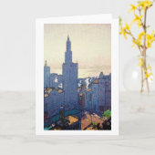 New York Landscape, Hiroshi Yoshida, Woodcut Kaart (Gele Bloem)