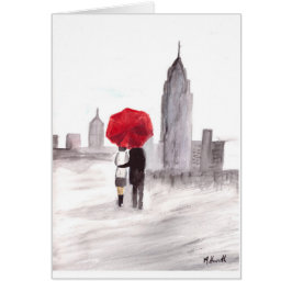 New York liefdeskoppel met rode paraplu