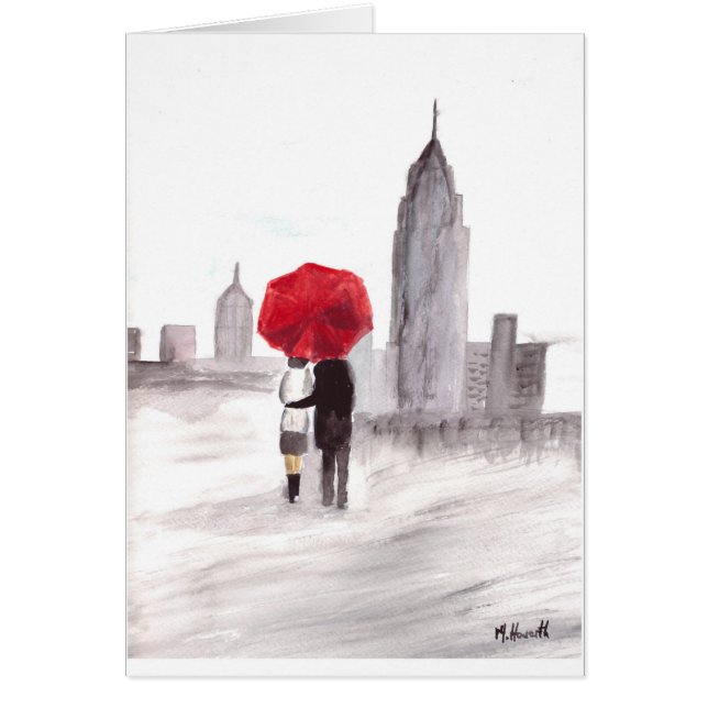 New York liefdeskoppel met rode paraplu (Voorkant)