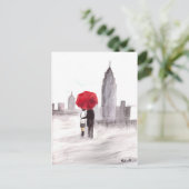 New York liefdeskoppel met rode paraplu Briefkaart (Staand voorkant)