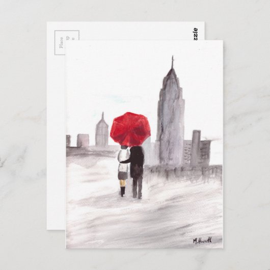 New York liefdeskoppel met rode paraplu Briefkaart (Voorkant / Achterkant)