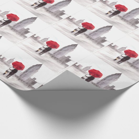 New York liefdeskoppel met rode paraplu Cadeaupapier (Hoek)