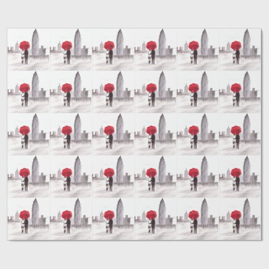 New York liefdeskoppel met rode paraplu Cadeaupapier (Vlak)