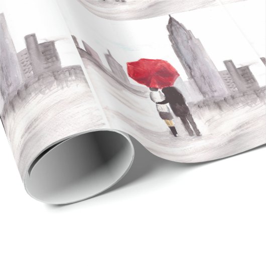 New York liefdeskoppel met rode paraplu Cadeaupapier (Rol Hoek)