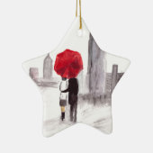 New York liefdeskoppel met rode paraplu Keramisch Ornament (Rechts)