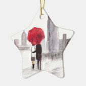 New York liefdeskoppel met rode paraplu Keramisch Ornament (Links)