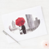 New York liefdeskoppel met rode paraplu Ovale Sticker (Envelop)