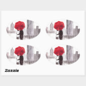 New York liefdeskoppel met rode paraplu Ovale Sticker (Vel)