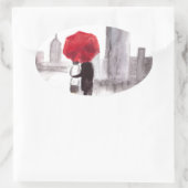 New York liefdeskoppel met rode paraplu Ovale Sticker (Tas)