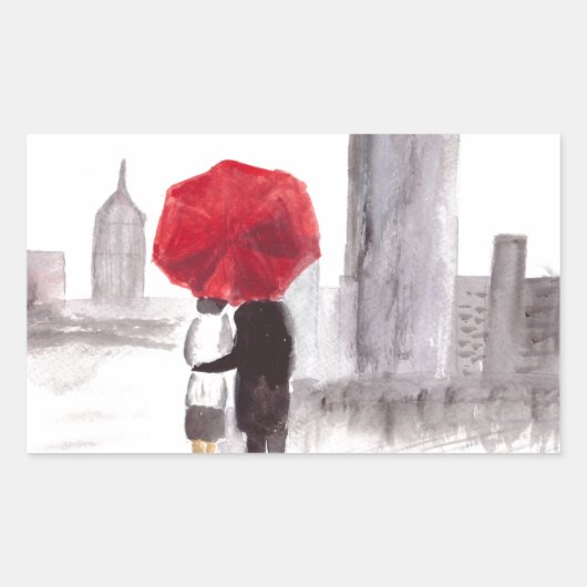 New York liefdeskoppel met rode paraplu Rechthoekige Sticker (Voorkant)