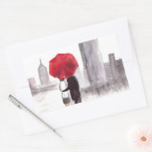 New York liefdeskoppel met rode paraplu Rechthoekige Sticker (Envelop)