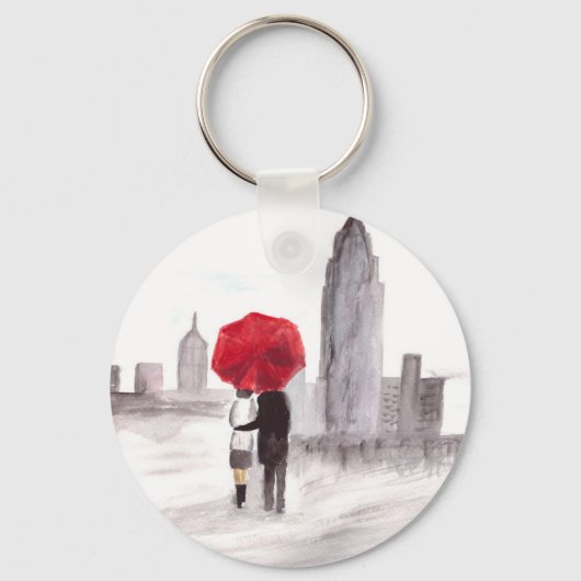 New York liefdeskoppel met rode paraplu Sleutelhanger (Voorkant)