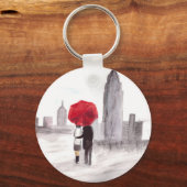 New York liefdeskoppel met rode paraplu Sleutelhanger (Voorkant)
