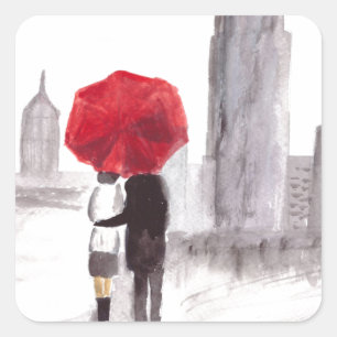 New York liefdeskoppel met rode paraplu Vierkante Sticker