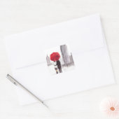 New York liefdeskoppel met rode paraplu Vierkante Sticker (Envelop)