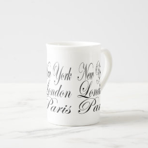 New York Londen Parijs – Typografie Slogan Porselein Kop