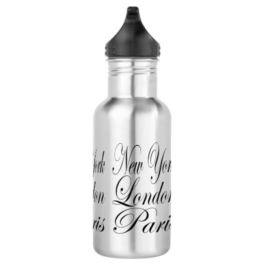 New York Londen Parijs – Typografie Slogan Waterfles (Rechts)