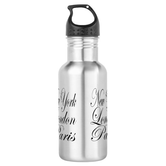 New York Londen Parijs – Typografie Slogan Waterfles (Achterkant)