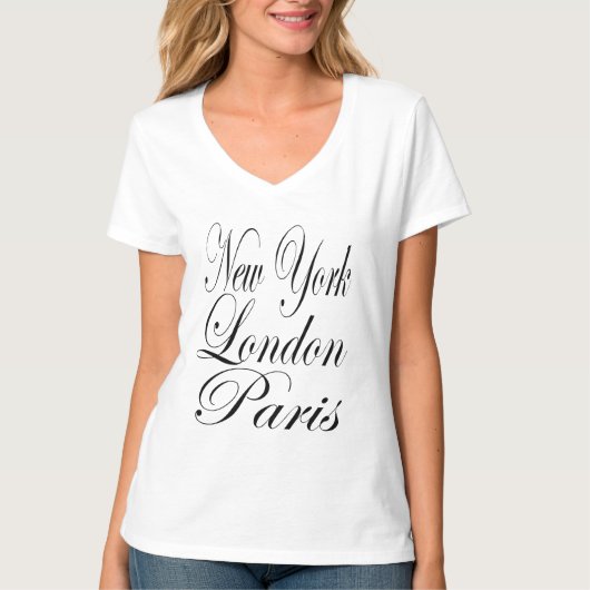 New York London Paris Typography Slogan T-shirt (Voorkant)