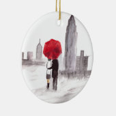 New York love koppel red umbrella NYC Manhattan Keramisch Ornament (Rechts)