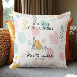 New York Love Story – Modern Romantic Skyline Art Buitenkussen