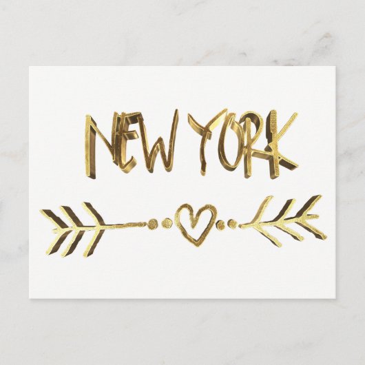 New York Love USA Elegant Gold Kijk Typografie Briefkaart (Voorkant)