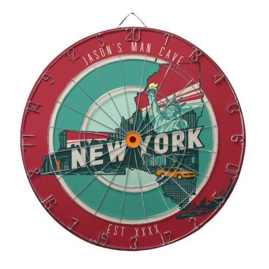 New York Man Cave Custom Naam Est Datum Dartbord (Voorkant)
