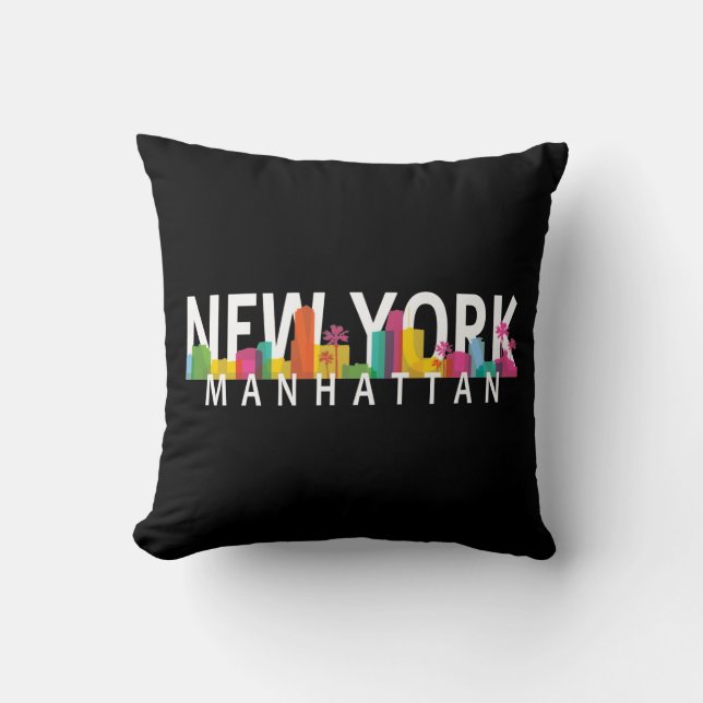 New York Manhattan silhouet met palmen Kussen (Voorkant)