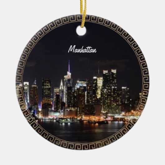 New York, Manhattan Silhouette bij Nacht Keramisch Ornament (Voorkant)