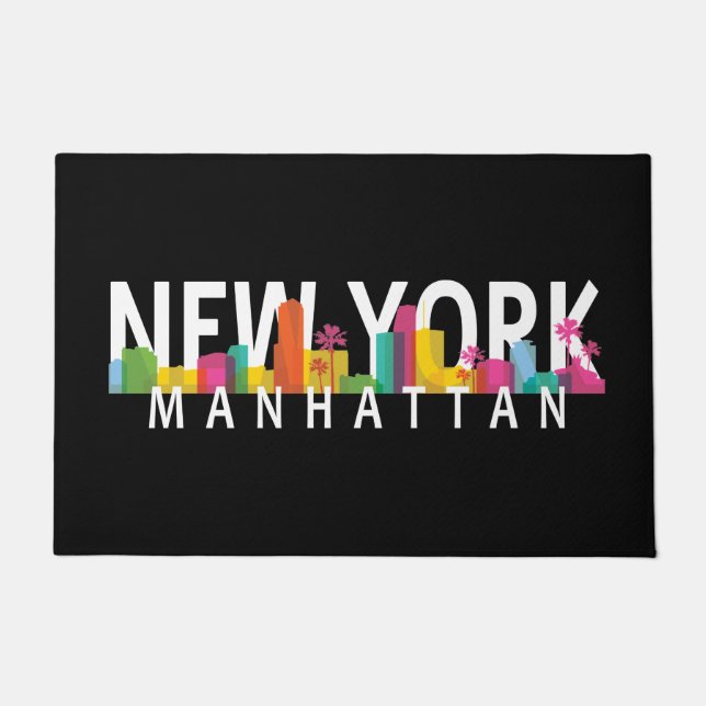 New York Manhattan skyline met palmen Deurmat (Voorkant)