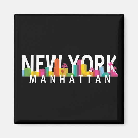 New York Manhattan skyline met palmen Magneet (Voorkant)