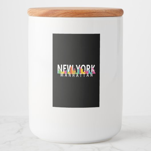 New York Manhattan skyline met palmen Voedselcontainer Etiket (Voorkant)