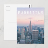 New York Manhattan Text Pink Blue Skyline Sunset Briefkaart (Voorkant / Achterkant)